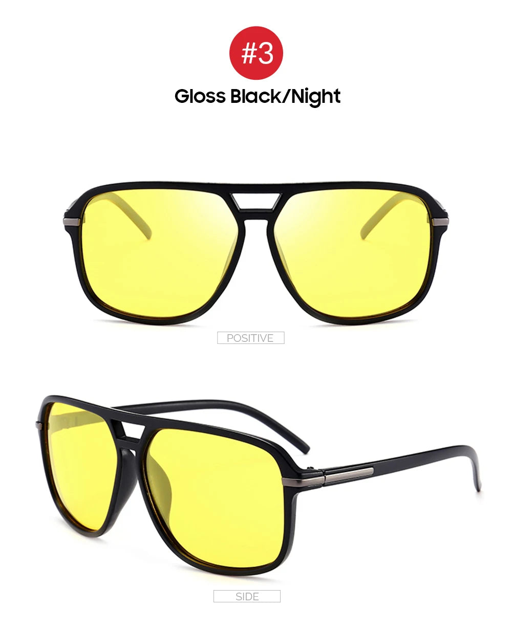 Men Polarized Day and Night Vision Glasses Retro Color Changing Square Oversized Yellow Goggles Women Fashion Driving Shades