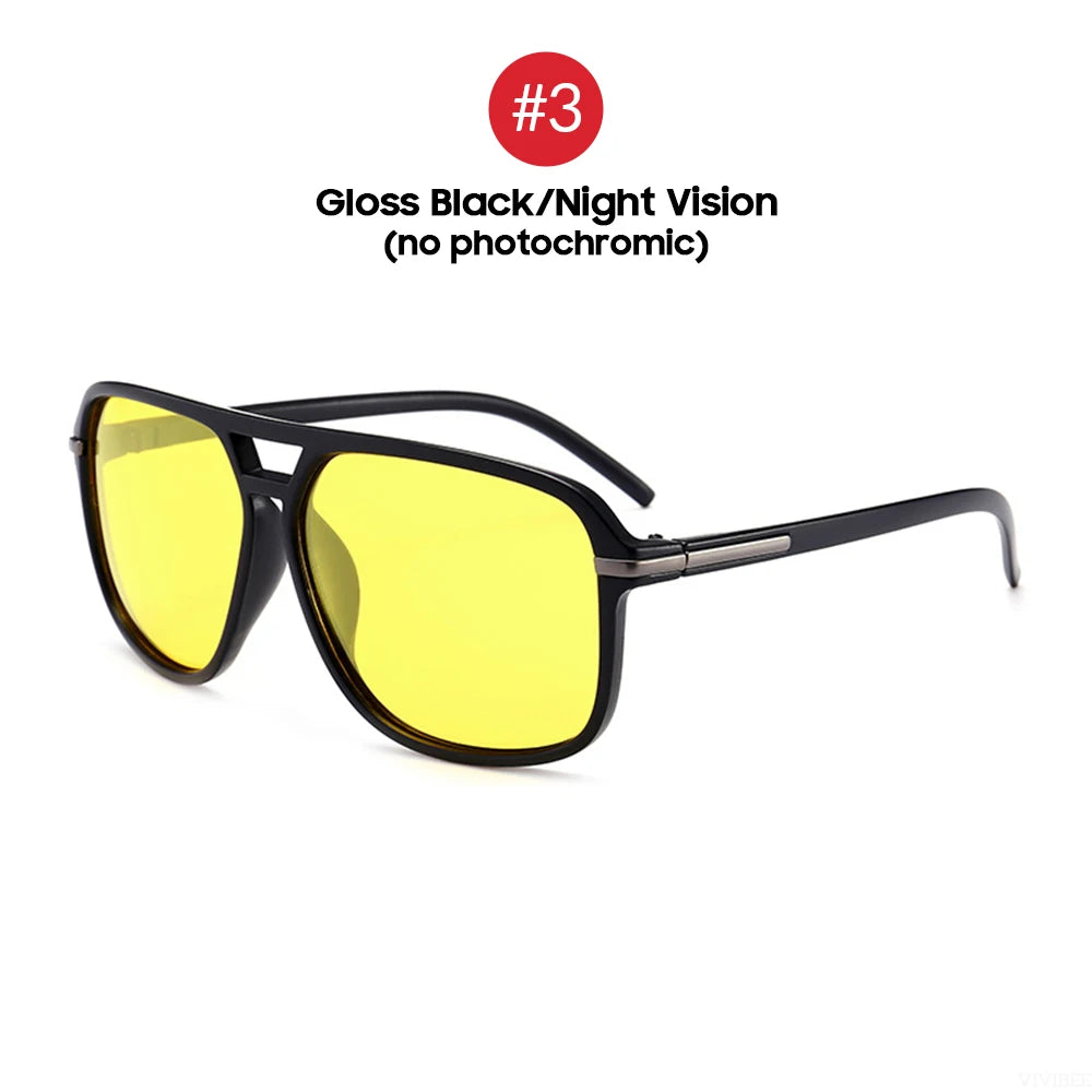 Men Polarized Day and Night Vision Glasses Retro Color Changing Square Oversized Yellow Goggles Women Fashion Driving Shades