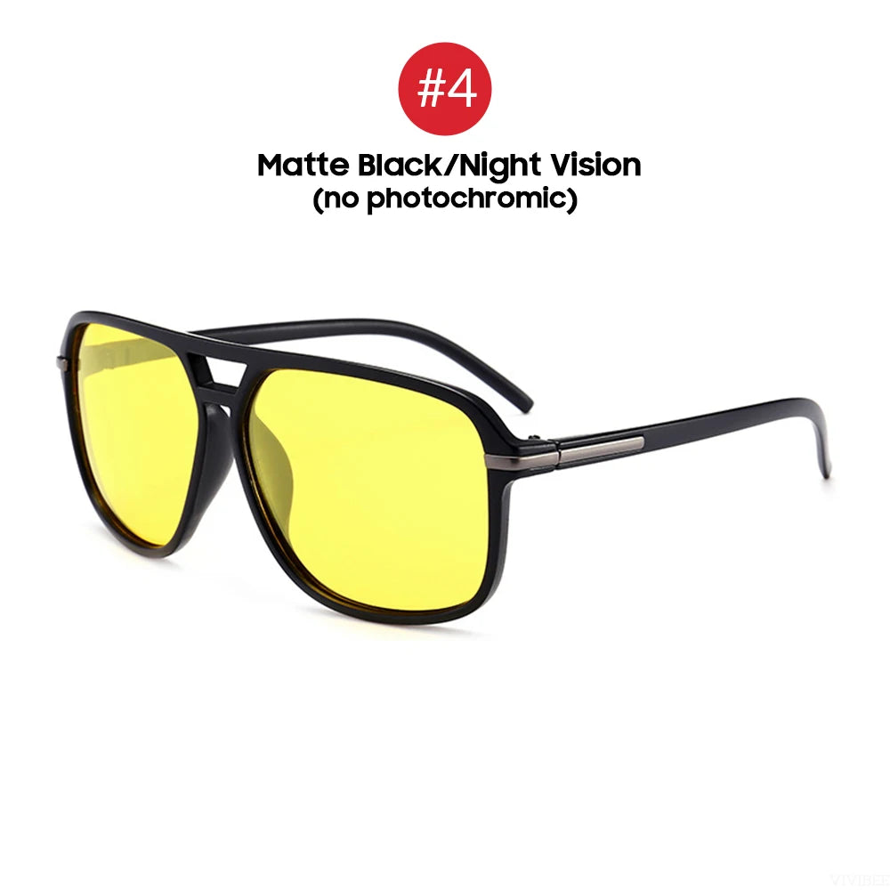 Men Polarized Day and Night Vision Glasses Retro Color Changing Square Oversized Yellow Goggles Women Fashion Driving Shades