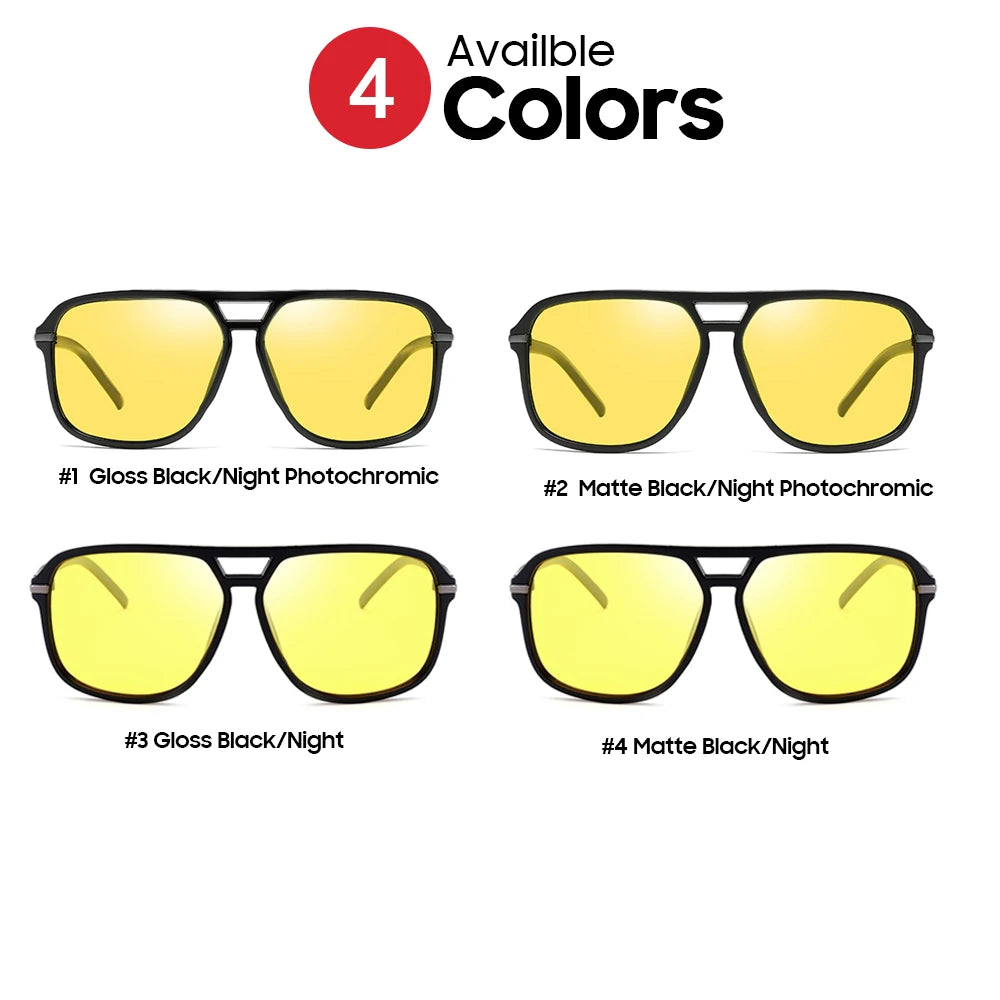 Men Polarized Day and Night Vision Glasses Retro Color Changing Square Oversized Yellow Goggles Women Fashion Driving Shades