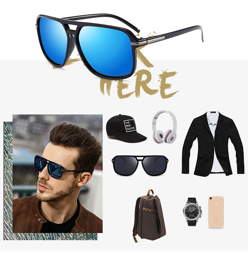 Men Polarized Day and Night Vision Glasses Retro Color Changing Square Oversized Yellow Goggles Women Fashion Driving Shades