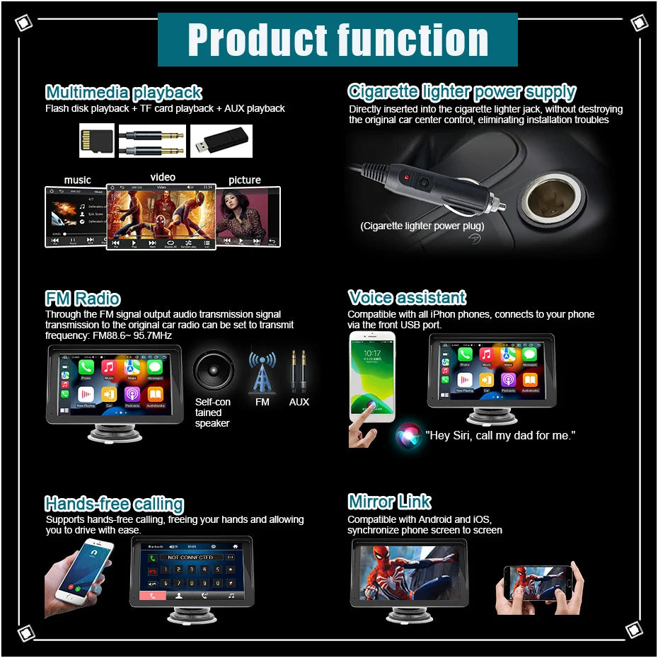 7 inch Car Radio Multimedia Video Player Wireless Carplay And Wireless Android Auto Portable GPS Navi Universal Touch Screen