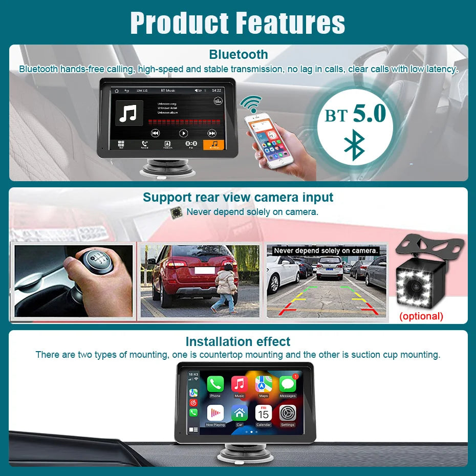 7 inch Car Radio Multimedia Video Player Wireless Carplay And Wireless Android Auto Portable GPS Navi Universal Touch Screen