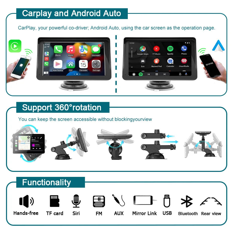7 inch Car Radio Multimedia Video Player Wireless Carplay And Wireless Android Auto Portable GPS Navi Universal Touch Screen